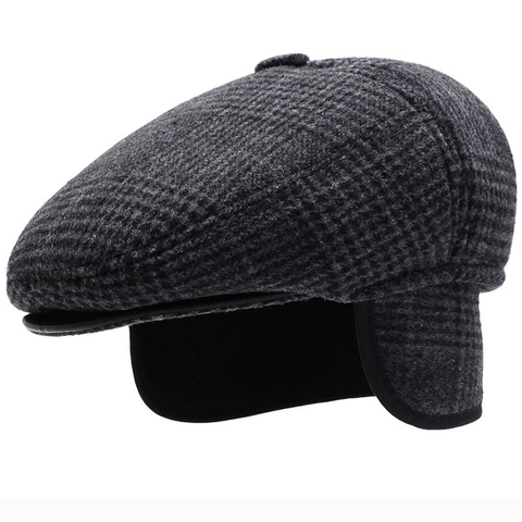 HT2631 gorra de boina para hombre Otoño Invierno gorra de orejera gruesa caliente hombres oreja solapa papá sombrero Vintage Newsboy hiedra plana boina de lana para hombre ► Foto 1/6