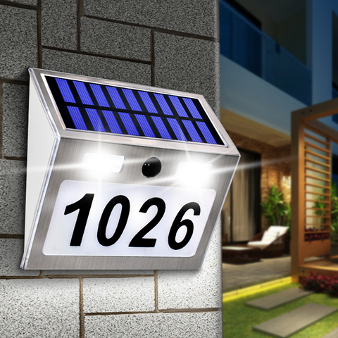 Luz Solar de placa de número de casa con Sensor de movimiento 200LM luces LED Número de dirección para la iluminación Solar de la puerta del jardín del hogar ► Foto 1/6