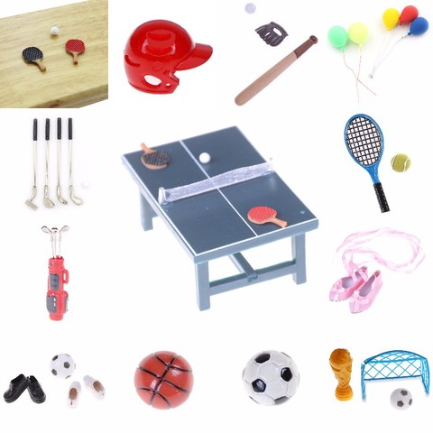 1/12 encantadora casa de muñecas Mini pelota de tenis deportiva/fútbol/béisbol/globo/palos de Golf/casa de muñecas de Ballet Accesorios ► Foto 1/6