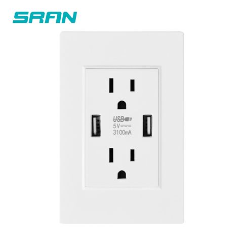 SRAN US estándar doble toma de pared usb, doble enchufe 2.1A con usb, Blanco/Negro/oro pc panel ignífugo 118mm * 76mm ► Foto 1/6