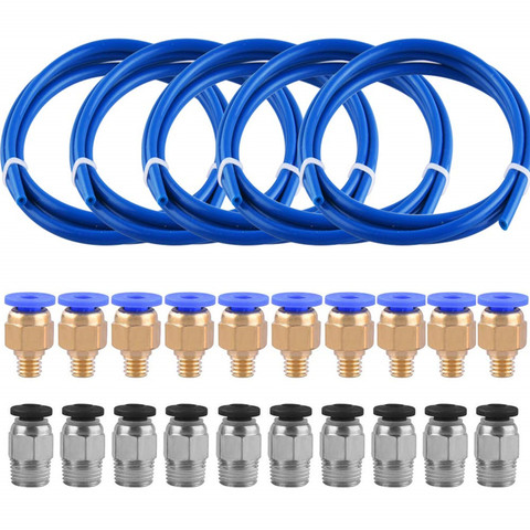 Tubo de PTFE azul de 2/4mm (1M) con 10 Uds. Accesorios de PC4-M6 y 10 Uds. Conector de ajuste de PC4-M10 para impresora 3D, filamento de 1,75mm, 5 uds. ► Foto 1/6