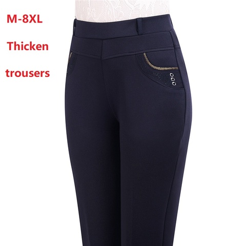 Pantalones gruesos de terciopelo cálido para mujer, Pantalón elástico de cintura alta para madres de mediana edad, elásticos, rectos, de talla grande 8XL, para invierno, novedad de 2022 ► Foto 1/1