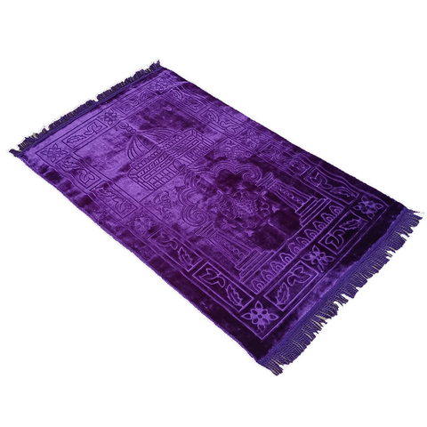 Alfombra de oración de 110x65cm, manta suave bordada para el hogar, regalo islámico musulmán, decoración de tapicería, púrpura, para dormitorio ► Foto 1/6