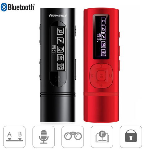 Mini reproductor MP3 Bluetooth 8GB con pantalla LED, con Radio FM, micrófono, soporte de grabación HD, tarjeta TF, E-book, lectura, repetición de A-B ► Foto 1/6