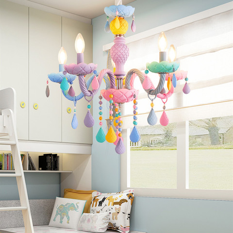 Candelabro de cristal colorido para habitación de niños y niñas, accesorios de iluminación modernos de macarrón, vela de arcoíris, lustres de princesa americana ► Foto 1/6