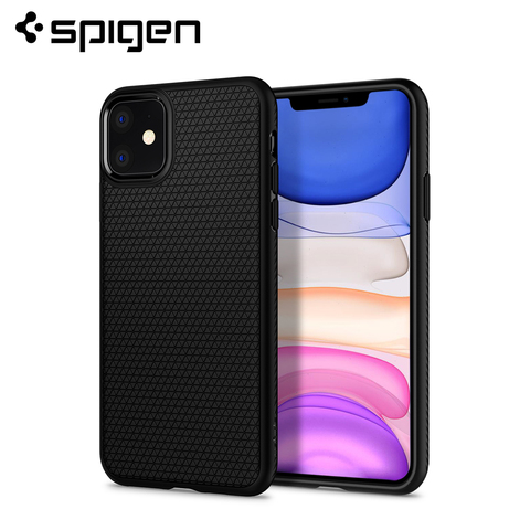 Spigen-funda de TPU suave y Flexible para iPhone 11, carcasa ligera antideslizante con textura cruzada, color negro mate ► Foto 1/6