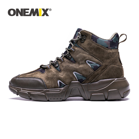 ONEMIX-zapatos de senderismo para hombre, botas tácticas militares de cuero de alta calidad, impermeables, ligeras, para escalada, pesca y Trekking ► Foto 1/6