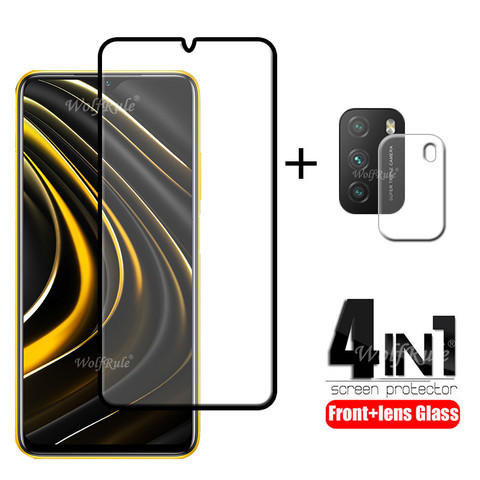 4-en-1 para Xiaomi Poco M3 Glass para Poco M3 Protector de pantalla HD Vidrio templado para Redmi Note 8 9 Pro Poco X3 NFC M3 Lens Glass ► Foto 1/6