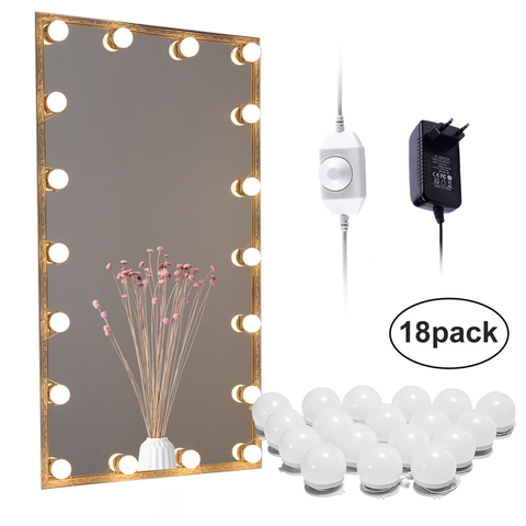 Kit de luces LED espejo Hollywood maquillaje luces vanidad 10/18 bombillas para baño, pared, tocador regulable con enchufe enlazable ► Foto 1/6