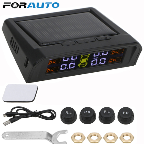 Cargador USB o Solar para coche TPMS Sistema de Monitoreo de presión de neumáticos HD pantalla LCD Digital herramienta de alarma automática inalámbrico 4 Sensor externo ► Foto 1/6