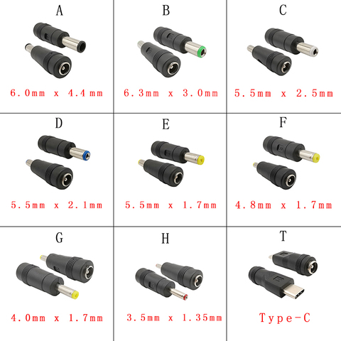 POTENCIA DE CC adaptador macho a hembra 6,0*4,4mm 6,3*3,0mm 5,5*2,5mm 5,5*2,1mm 5,5*1,7mm 4,8*1,7mm 4,0*1,7mm 3,5*1,35mm Lapto conector ► Foto 1/2