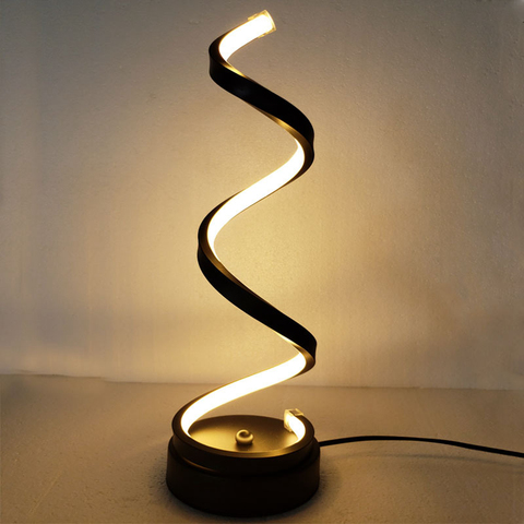 Lámpara de mesa de Espiral de LED moderna para sala de estar y dormitorio, luz de lectura curvada para escritorio y mesita de noche, blanca fría y cálida ► Foto 1/6