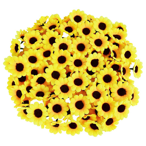 50/100 Uds Mini girasol de seda 4,5 cm amarillo cabeza de margarita artificial para boda decoración del hogar guirnalda DIY caja de regalo flores falsas ► Foto 1/6