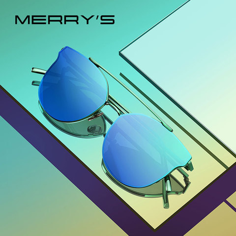 Gafas de sol MERRYS de marca de lujo con diseño de ojo de gato para mujer, gafas de sol de doble viga a la moda con protección UV400 S8089N ► Foto 1/6