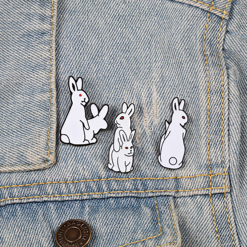 Broche de animales para hombre y mujer, alfileres esmaltados de dibujos animados de conejo blanco malvado, alfileres con botón para ropa, insignias, joyería, regalo divertido para mejores amigos ► Foto 1/6