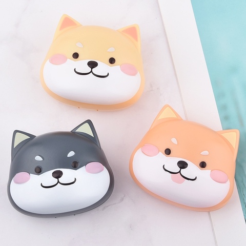 Shiba Inu-Estuche para gafas de contacto, Kit de lentes de contacto portátil con bonitos dibujos animados, soporte de plástico de viaje, contenedor de almacenamiento, caja de remojo ► Foto 1/6