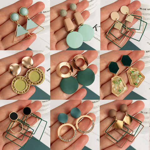 Pendientes llamativos coreanos para mujer, aretes de gota de borla geométrica de oro arcílico verde Vintage de moda para mujer, joyería Brincos 2022 ► Foto 1/6