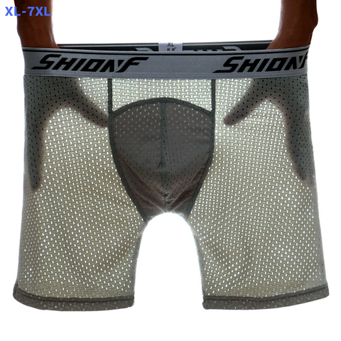 Shionf Long Boxer hombres Cuecas malla transpirable ropa interior masculina calzoncillos hombre Boxer Shorts Homme hielo seda ropa deportiva hombres tamaño 7XL ► Foto 1/6