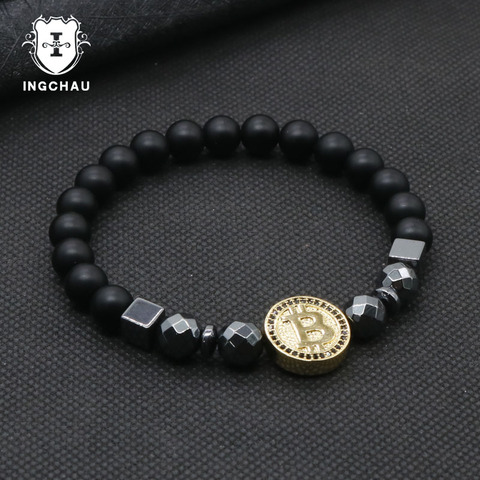 2022 de moda de lujo Bitcoin pulsera hombres negro hematita pulseras con dijes de piedra para los hombres mejor regalo para Amiga Pulseira Masculina BT-12 ► Foto 1/6