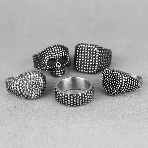 Anillos de acero inoxidable con calavera geométrica de punto negro para hombre, joyas de motorista Retro, regalo creativo, venta al por mayor ► Foto 1/6