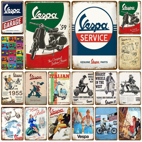 Vespa-cartel de estaño para decoración de motocicleta, Pub, Bar, decoración para el hogar, placa de Metal, póster de pared, arte Vintage ► Foto 1/6