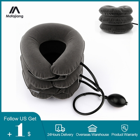 Aire Cervical Collar inflable cuello tracción Massager de la vértebra alivio del dolor por terapia 3 capa almohada de atención de la salud masajeador ► Foto 1/6