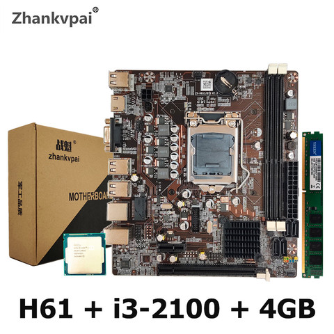 Placa base de escritorio H61 para Intel Set con Core Duo 3,1G Cpu i3-2100 + 4G de memoria, conjunto para ensamblar ordenador ► Foto 1/5