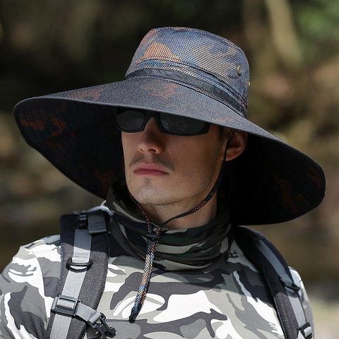 K51 de los hombres sombrero de verano al aire libre Pantalla de sol camuflaje gorras para senderismo ciclismo pesca tapa gran sombrero de ala pescador de protección UV ► Foto 1/5