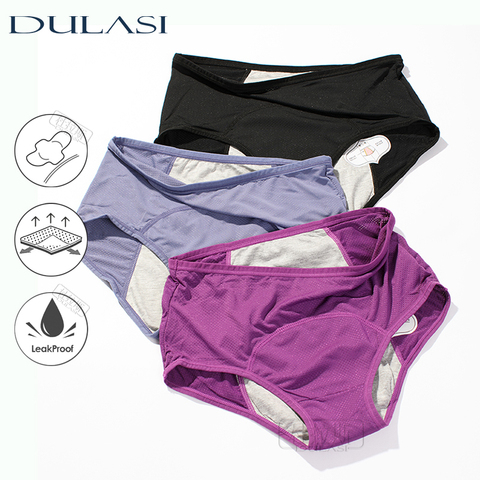 DULASI 3 uds a prueba de fugas Menstrual bragas pantalones fisiológicos pantalones de la ropa interior de las mujeres Período de algodón calzoncillos a prueba de agua Dropshipping. Exclusivo. ► Foto 1/6