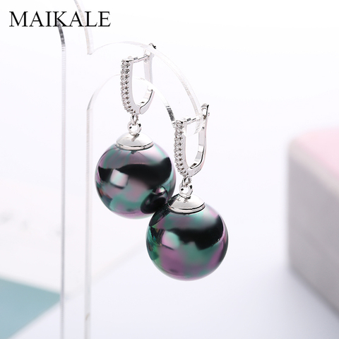 MAIKALE Ball-pendientes grandes de circonia cúbica para mujer, aretes de perlas doradas y plateadas, joyería para fiesta ► Foto 1/6