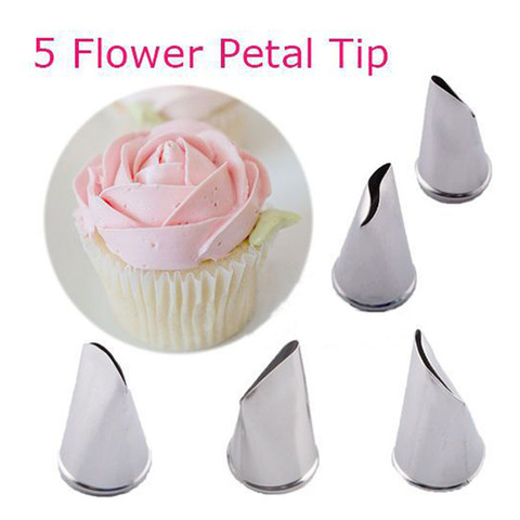 5 unids/set pétalo de Rosa Metal crema consejos herramientas de Decoración de Pastel glaseado tuberías boquillas pastelería punta pastel crema Decoración Para cupcakes herramientas ► Foto 1/5