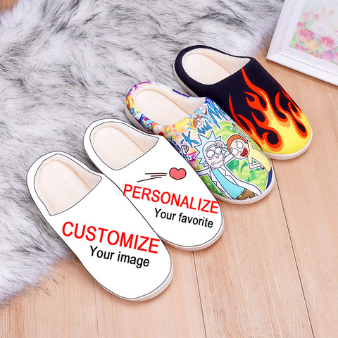 Zapatillas para hombres y mujeres para niños y niñas, personalizadas, con logotipo artesanal, deslizantes de invierno, imagen personalizada, foto, casa, interior ► Foto 1/6