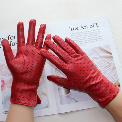 Bickmods-guantes de Cuero de cabra para mujer, diseño calado de malla de Color, guantes de conducción de alta calidad para primavera y ropa de otoño ► Foto 1/6