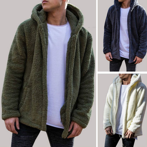 Sudaderas con capucha gruesas para hombre, chaqueta de piel polar esponjosa, abrigo con capucha, cárdigans de manga larga para invierno ► Foto 1/6