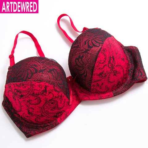 Mujer Lager pecho sujetadores con estampado con aros lencería Sexy encaje Floral Bralette BH de talla grande sostén C D DD E ► Foto 1/6