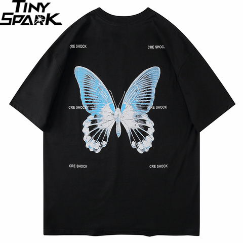 Gran camiseta de Hip Hop 2022 hombres Streetwear camiseta estampado de mariposa Harajuku de verano Camiseta de manga corta de algodón Tops Tees Suelto ► Foto 1/6