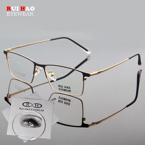 Gafas graduadas Retro rectangulares para hombre, lentes de resina de relleno con montura de titanio, para hipermetropía y miopía ► Foto 1/6