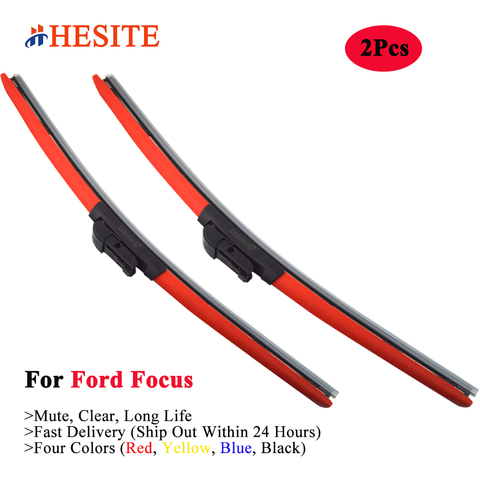 Escobilla de limpiaparabrisas de goma para coche Ford Focus, escobilla de limpiaparabrisas híbrida de colores sin marco para vehículo Ford Focus MK1 MK2 MK3, accesorios de coche, color rojo, 2 uds. ► Foto 1/6