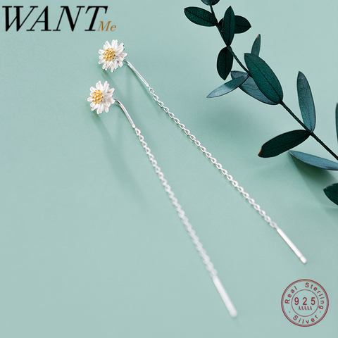 WANTME Plata de Ley 925 auténtica Margarita pequeña caída pendientes para las mujeres de moda de Corea largo oreja línea Chic fiesta accesorios de la joyería ► Foto 1/6