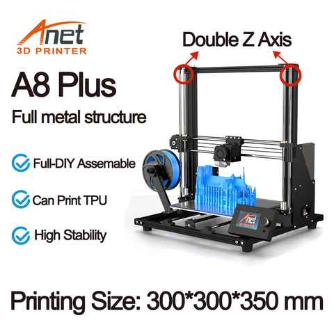 Anet-Kit de impresora 3d de escritorio A8 plus, montaje completo, 300x300x350mm, pantalla LCD de gran tamaño de impresión con filamento PLA de 10m ► Foto 1/1