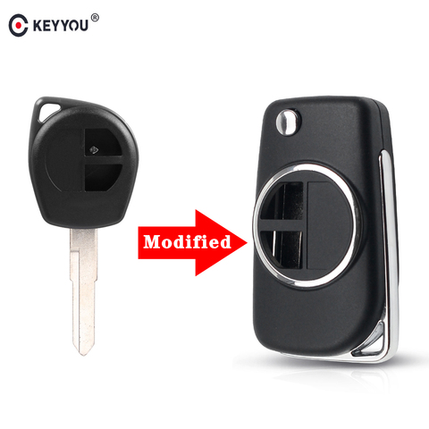 KEYYOU-funda de llave de control remoto para coche, accesorio modificado, plegable, con 2 botones, anillo de Metal, para SUZUKI SWIFT SX4 VITARA ALTO IGNIS JIMNY ► Foto 1/5