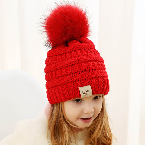 Sombrero de lana para niños y niñas, 2022 tejidos nuevos, modelos de invierno 2022, Gorro con pompón de pelo, accesorios de fotos en 7 colores, sombrero para niños recién nacidos ► Foto 1/6