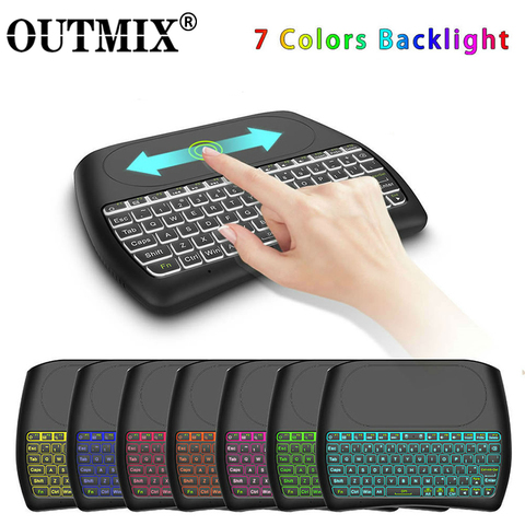 OUTMIX-miniteclado inalámbrico D8 Pro Plus I8, periférico con retroiluminación, Air Mouse, Touchpad, 2,4 GHz, inglés, ruso, para Android, decodificador ► Foto 1/6