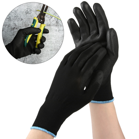 Guantes de trabajo antiestáticos para hombre y mujer, manoplas de seguridad de nailon PU con revestimiento de poliuretano, antideslizantes, color negro, 1 par ► Foto 1/6