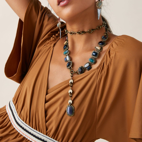 ZA-collar bohemio para mujer, collar largo joyas Vintage étnico, collar Maxi con estilo indio, colgante de cadena de suéter de piedra sintética 2022 ► Foto 1/6