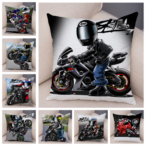 Protectores de decoración para cojín de deportes extremos funda de almohada de motocicleta de dibujos animados, suave felpa colorida, funda de almohada para bicicleta móvil, sofá, hogar y coche ► Foto 1/6