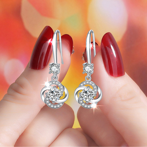 Pendientes de plata 925 para mujer, joyería de plata 925, pendientes de zirconio blanco, joyería coreana para mujer, regalo para fiesta y citas ► Foto 1/6