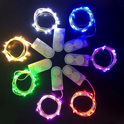 Cadena de luces Led 10 20 con pilas 1 m 2 m 4 m alambre de cobre plateado Mini lámpara para Navidad vacaciones boda fiesta 8 colores ► Foto 1/6