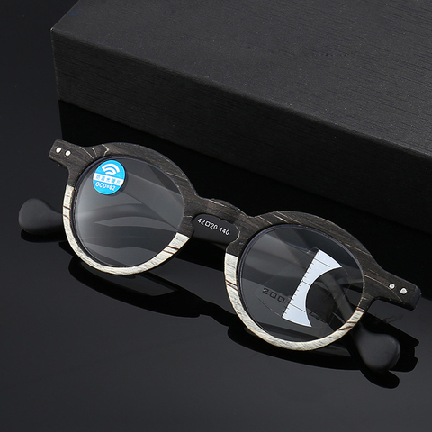 Seemfly-gafas de lectura de grano de madera para hombre y mujer, lentes de lectura graduales multifocales, antiluz azul, presbicia, visión de lejos ► Foto 1/6