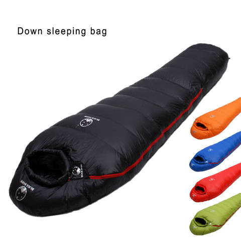 Saco de dormir de estilo momia para adultos relleno de ganso blanco muy cálido apto para térmicas de invierno 4 tipos de viaje de Camping grueso ► Foto 1/6